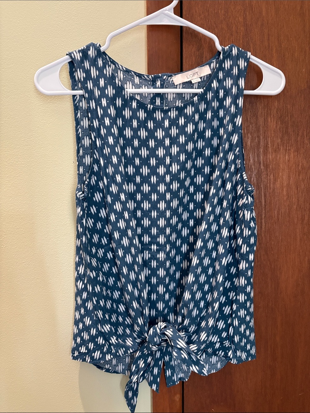 LOFT Teal Ikat-Print Tie-Front Sleeveless Top